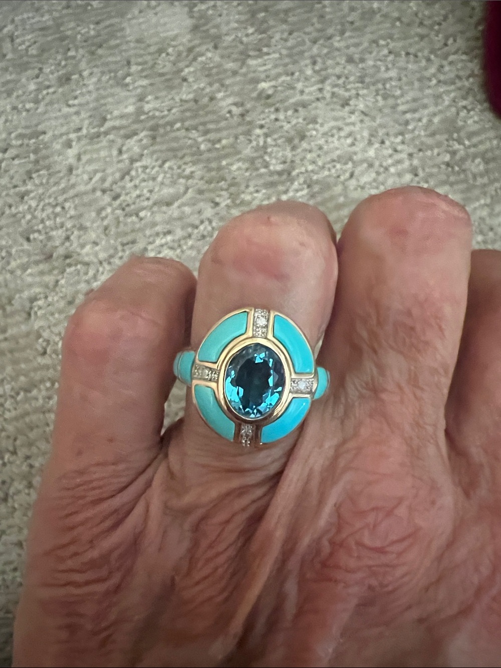 Turquoise & Blue Oval Stone Cocktail Ring - Size 7.5